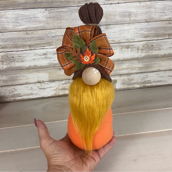 Handmade Gnome Fall Harvest Autumn Farmhouse Home Decor Plaid Bow Sweater Hat - Picture 9 of 11